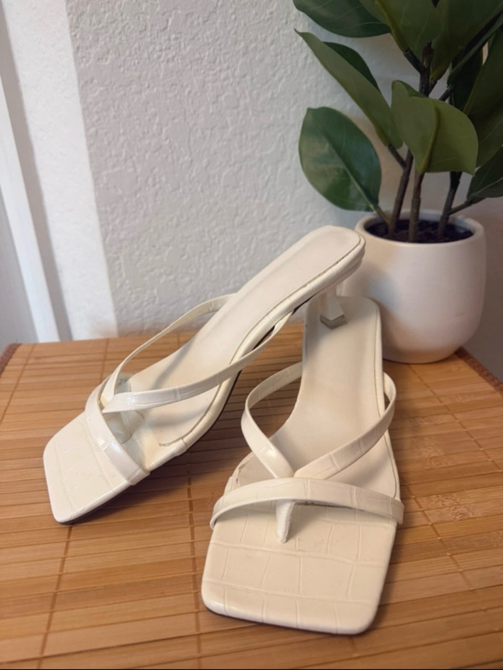 ASOS White Strappy Square-Toe Kitten Heeled Sandals - Women